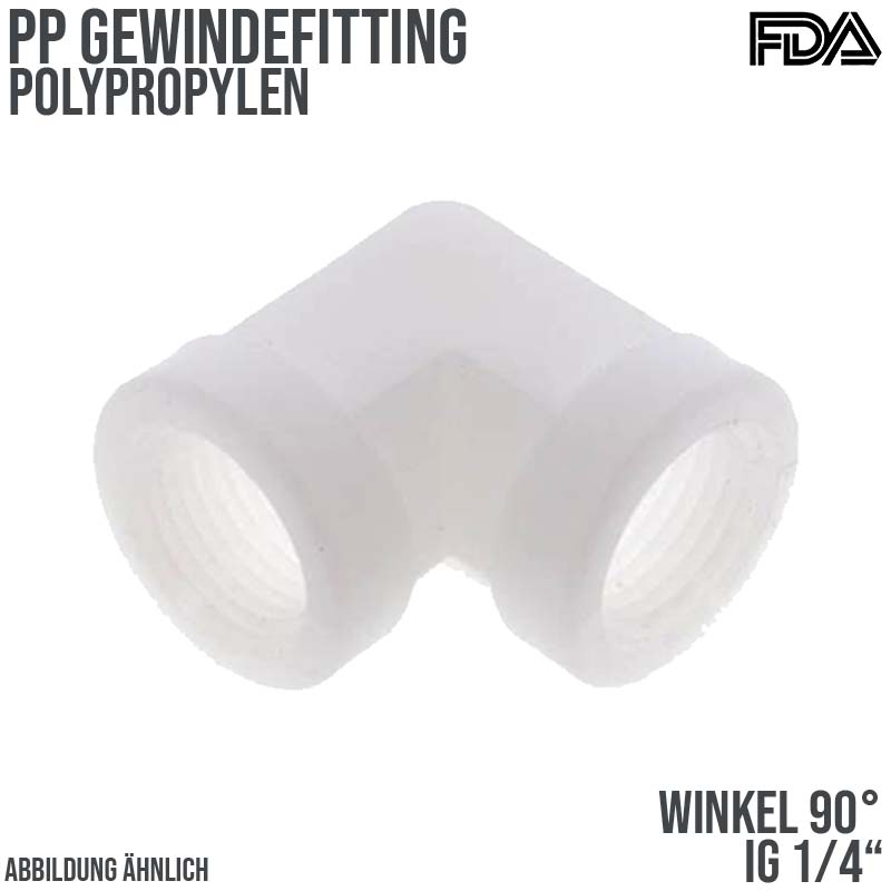 1/4" PP Gewinde Fitting FDA Winkel 90° 2-fach Innengewinde Verbinder weiß - PN 10 bar