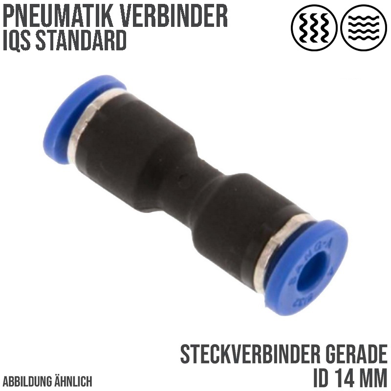 14 mm Pneumatik Steck Verbinder IQS gerade blau/schwarz PA PU Schlauch - PN 20 bar