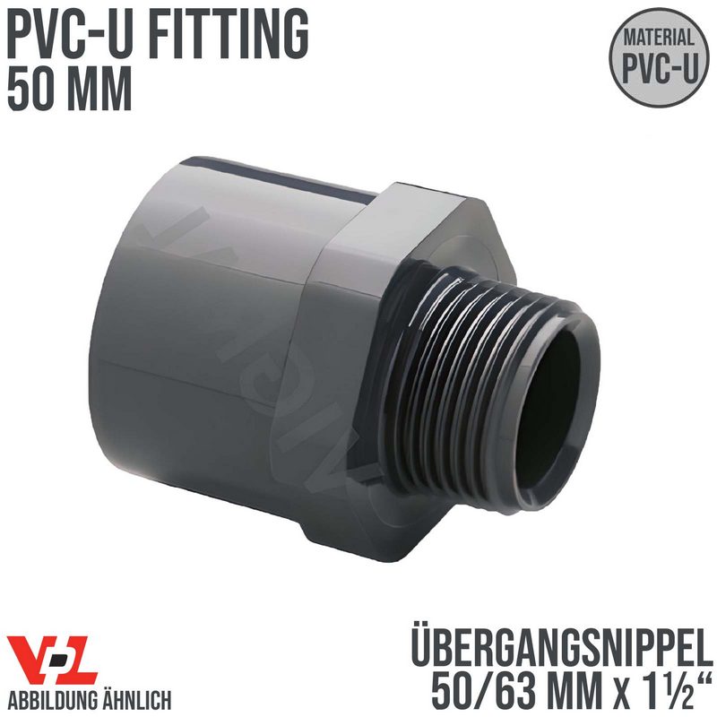 50 mm VDL PVC Klebe Fitting Übergangsnippel Achtkant 50/63 mm x 1 1/2" - PN 16 bar