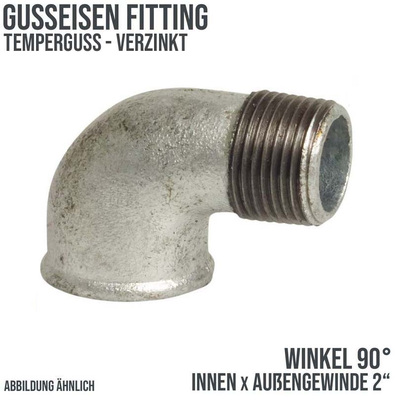 2" Gusseisen Temperguss Fitting Nr. 92 Winkel 90° Innen x Außengewinde IG x AG DVGW PN 25 bar