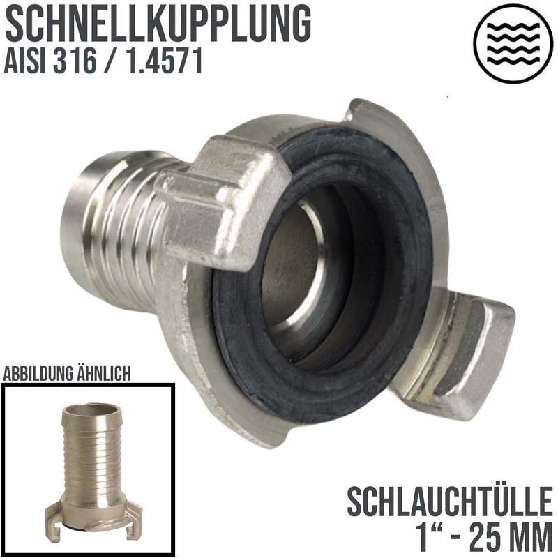1"  25 mm Edelstahl AISI 316 Schlauch Schnell Kupplung Tülle (GEKA kompatibel) - PN 12 bar