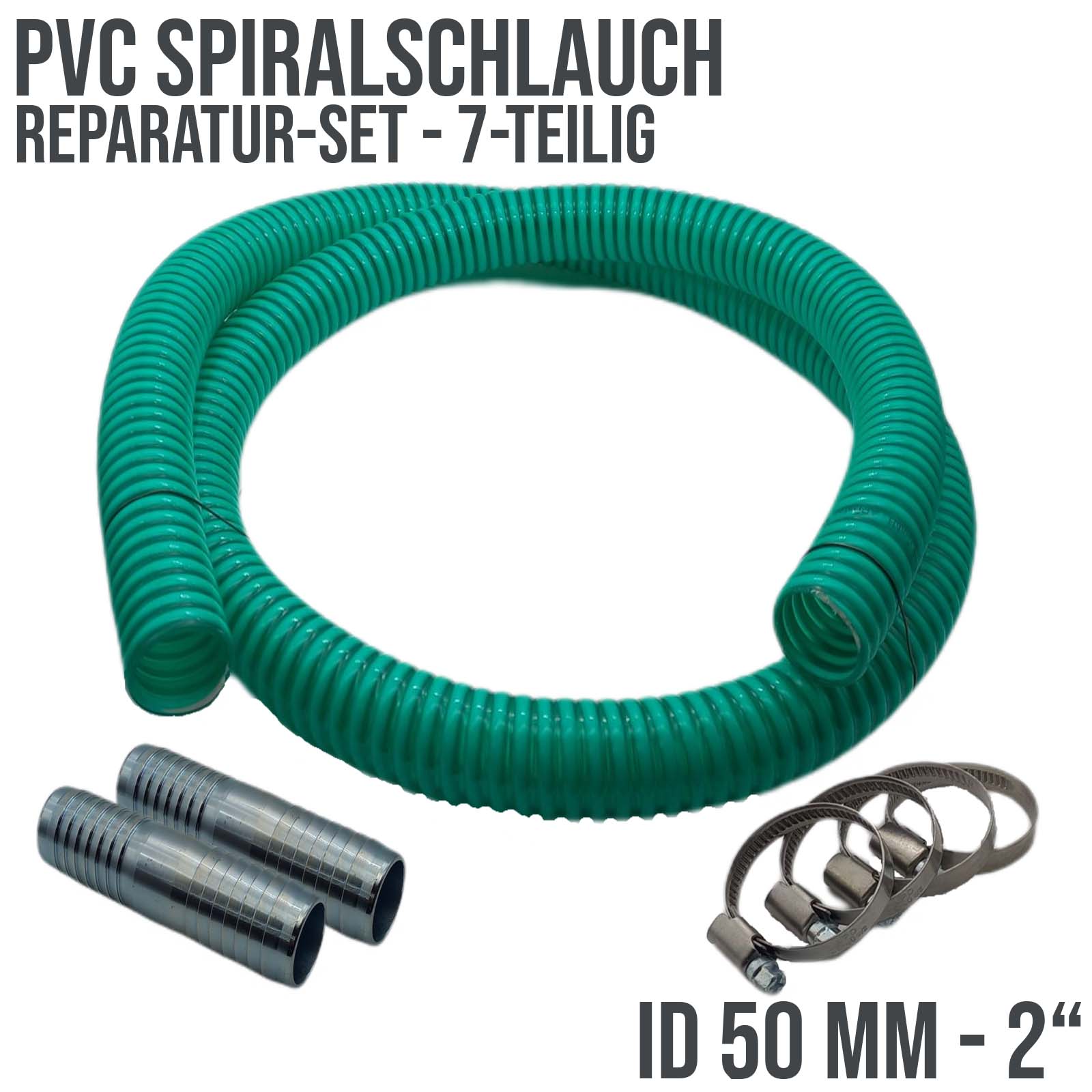 Schlauch Reparatur Set PVC Spiralschlauch grün Verlängerung 50 mm (2") - 7-teilig