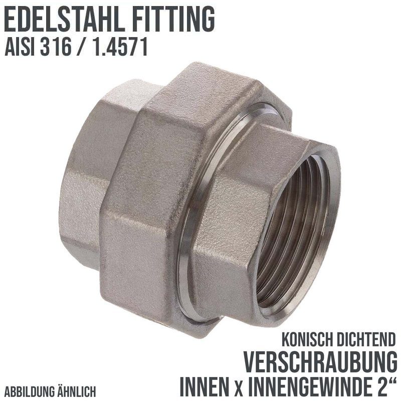 2" Edelstahl Fitting V4A AISI 316 Nr. 340 - Verschraubung Innengewinde IG konisch dichtend - PN 16 bar