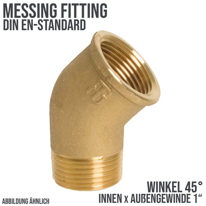 1" Winkel 45° Nr. 121 Innen x Außengewinde IG x AG Messing Fittings PN 40 bar