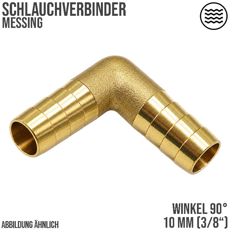 10 mm - 3/8" Zoll 90° Grad Winkel Schlauch Verbinder Verteiler Tülle Kupplung Reparatur Messing PN 10 bar