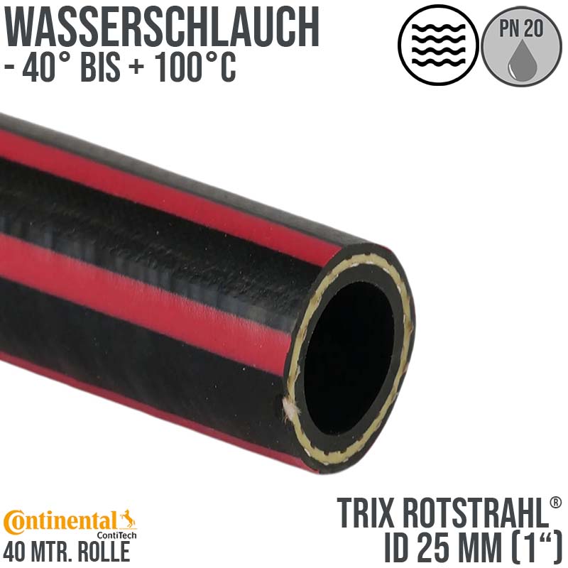 25 mm 1" Zoll Hochleistungs Gummi Wasser Schlauch EPDM - CONTI TRIX ROTSTRAHL® PN 20 bar - 40 m Rolle