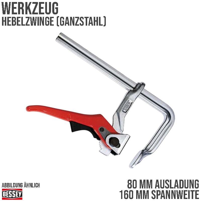 160 mm Spannweite Ganzstahl Hebelzwinge - 80 mm Ausladung Bessey