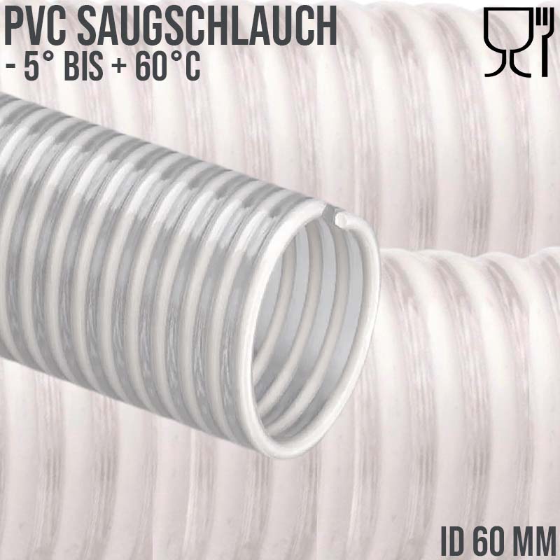 60 mm 2 3/8" Zoll Saug Ansaug Spiral Förder Pumpen Schlauch Lebensmittel Saatgut weiß PN 5 bar