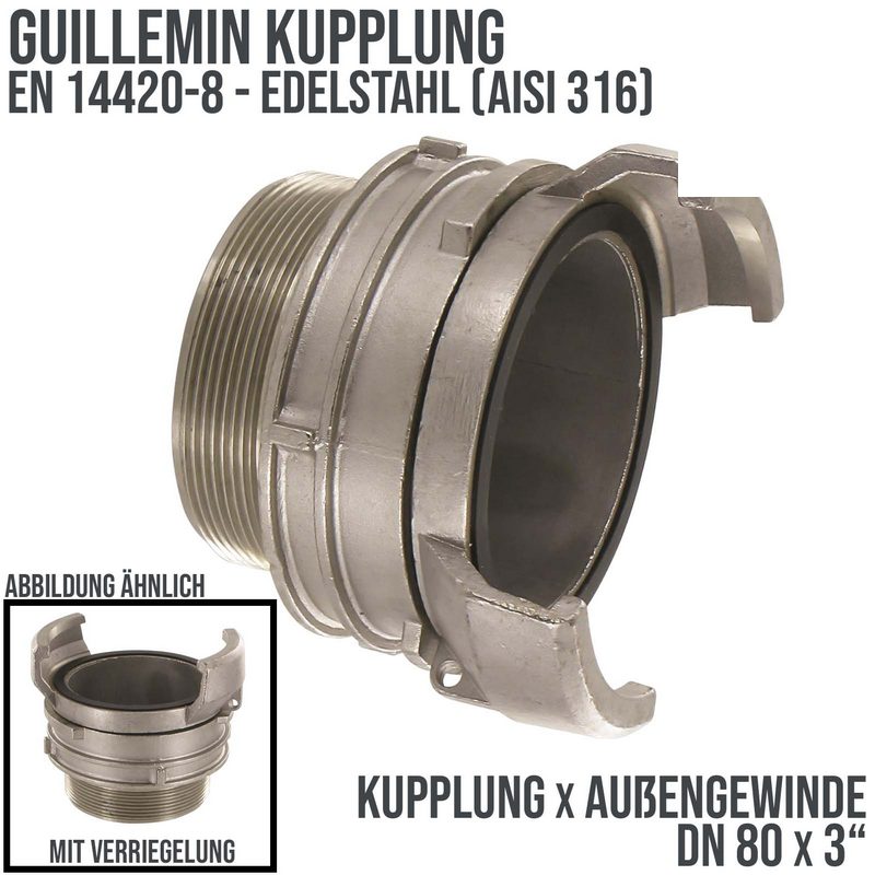 DN 80 Guillemin Kupplung Verriegelung BSPP Außengewinde AG 3" Edelstahl AISI 316 - PN 16 bar