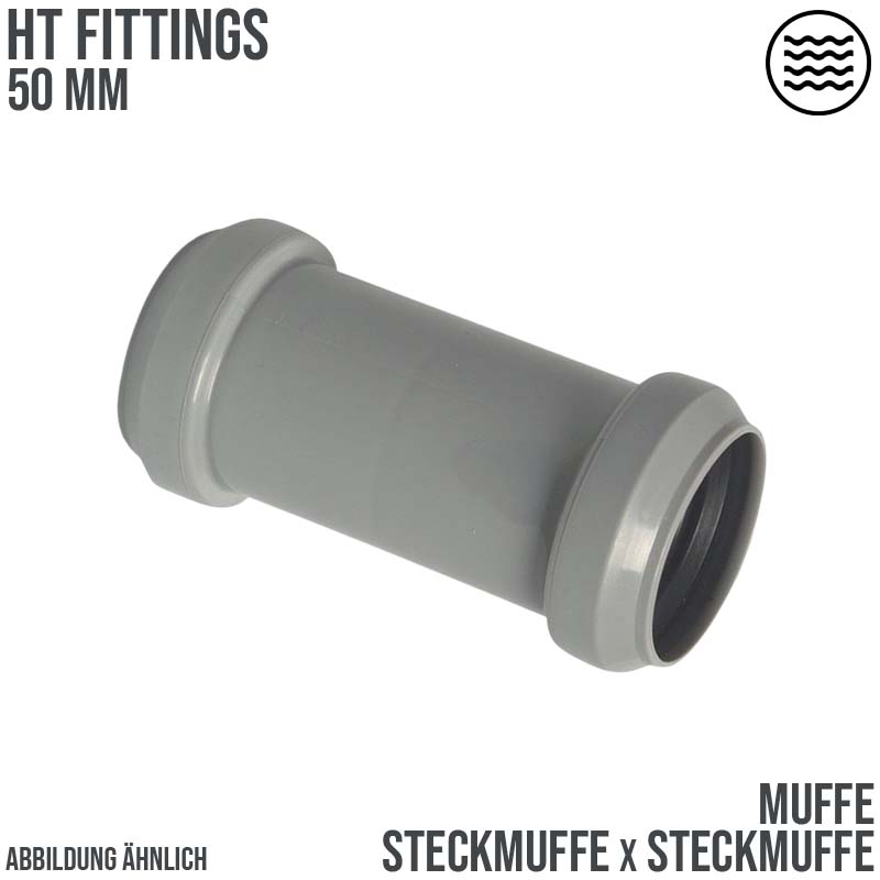 50 mm PP Muffe Abfluß Abwasser HT KG Rohr Steckmuffe grau
