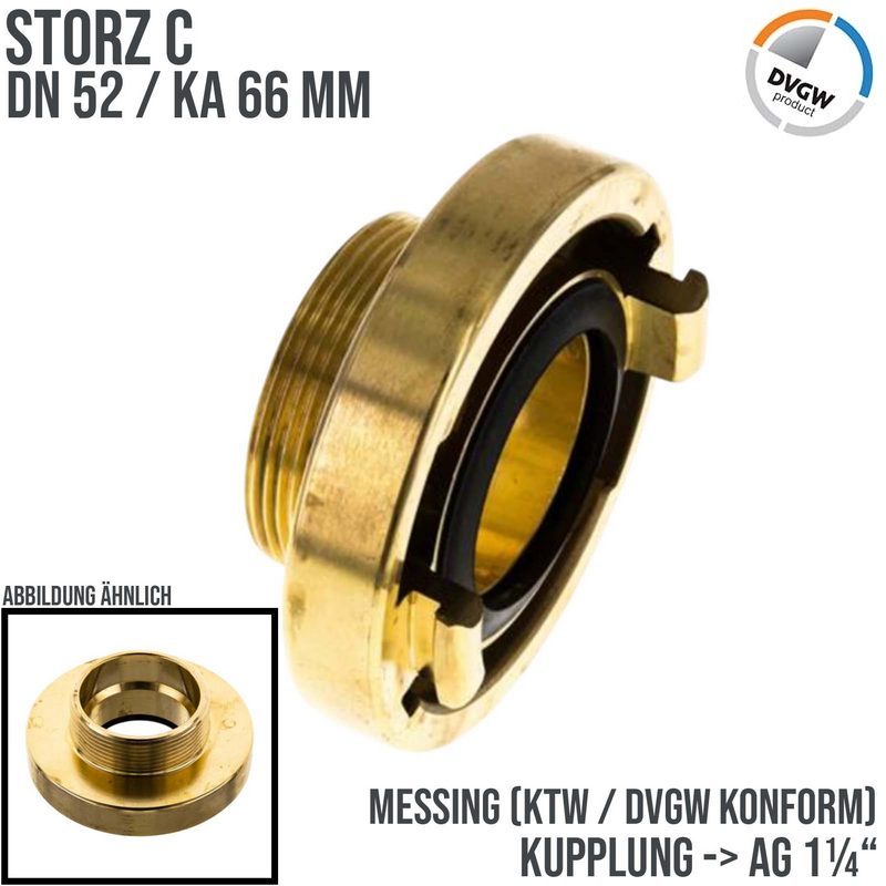 STORZ C DN 52 KA 66 Messing Kupplung Außengewinde AG 1 1/4" Saug Bau Feuerwehr Schlauch KTW NBR - PN 16 bar