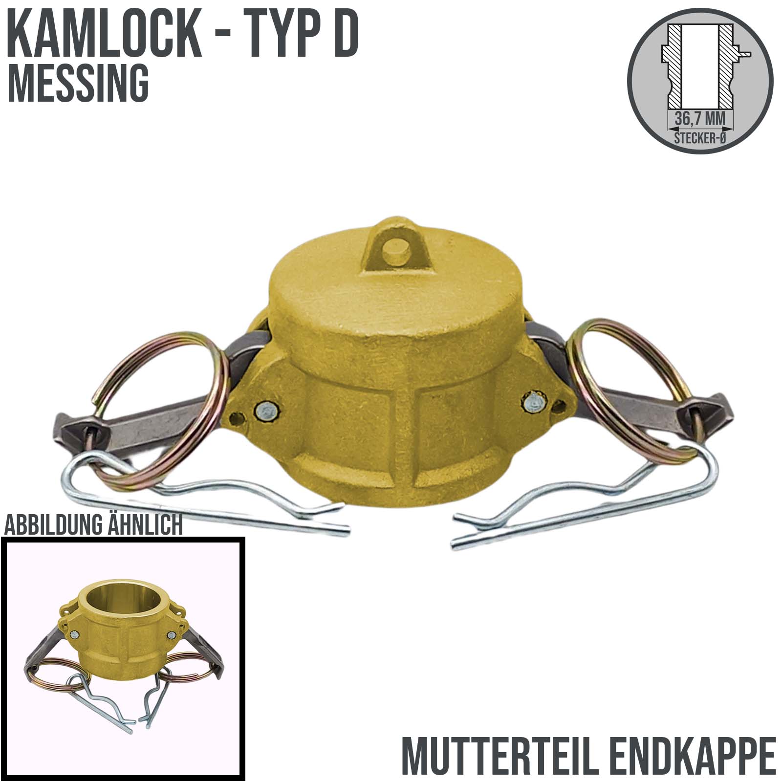 Kamlock Typ DC - End Kappe Messing Stopfen Verschluss 36,7 mm 1" Zoll DN25 - PN 17 bar