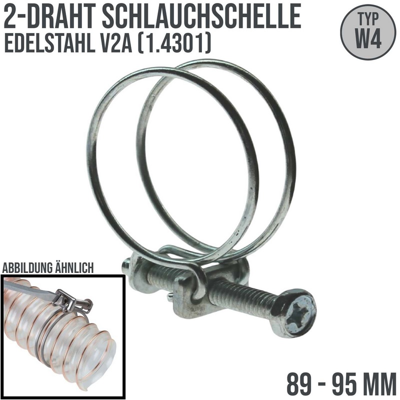89 - 95mm 2 Draht Schlauch Schelle W4 Edelstahl AISI 1.4301