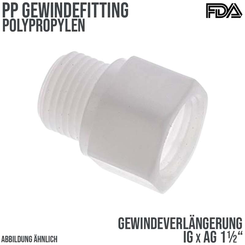 1 1/2" PP Gewinde Fitting FDA Verlängerung Innen x Außengewinde Verbinder beige - PN 10 bar