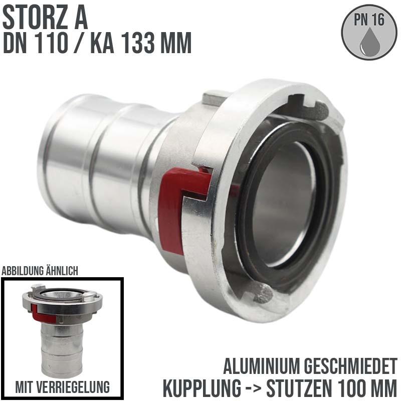 STORZ A DN 110 KA 133 Saug Druck Kupplung -> Stutzen Tülle DN100 mit Verriegelung Bau Feuerwehr Schlauch Aluminium - PN 16 bar