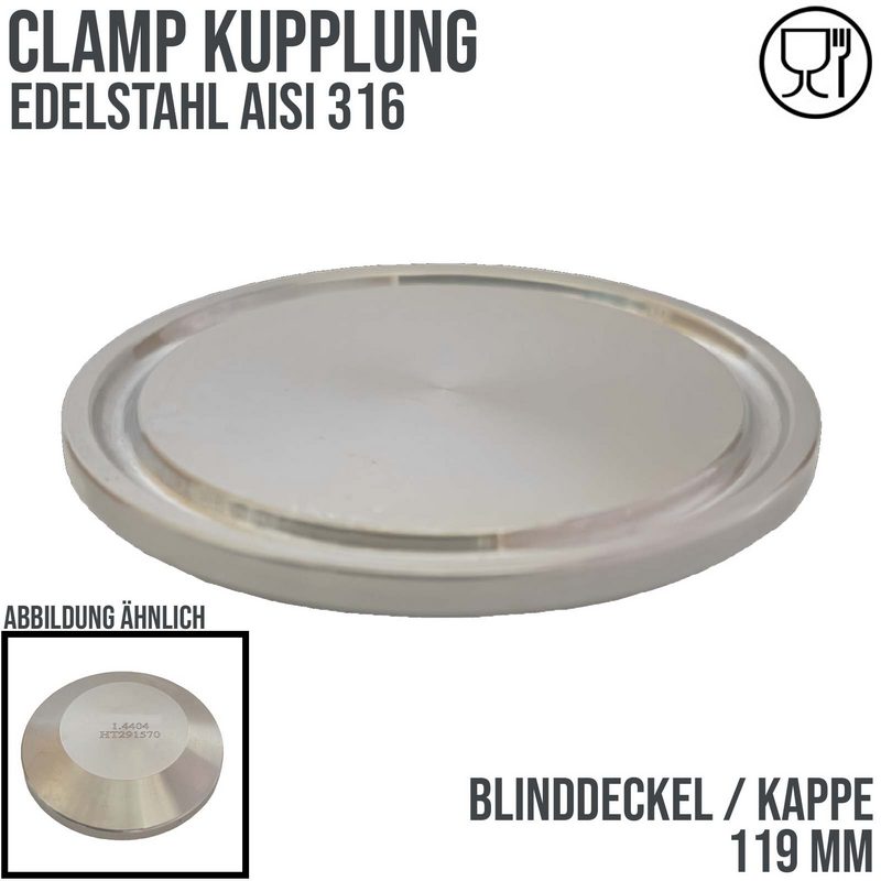 119 mm CLAMP Blind Kappe Deckel DIN 32676 Teller Flansch Kupplung - PN 16 bar