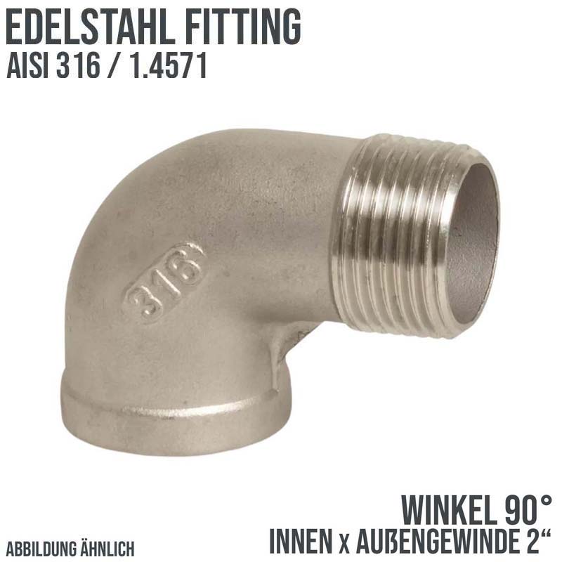 2" Edelstahl Fitting V4A AISI 316 Nr. 92 - Winkel 90° Innen x Außengewinde IG x AG - PN 16 bar