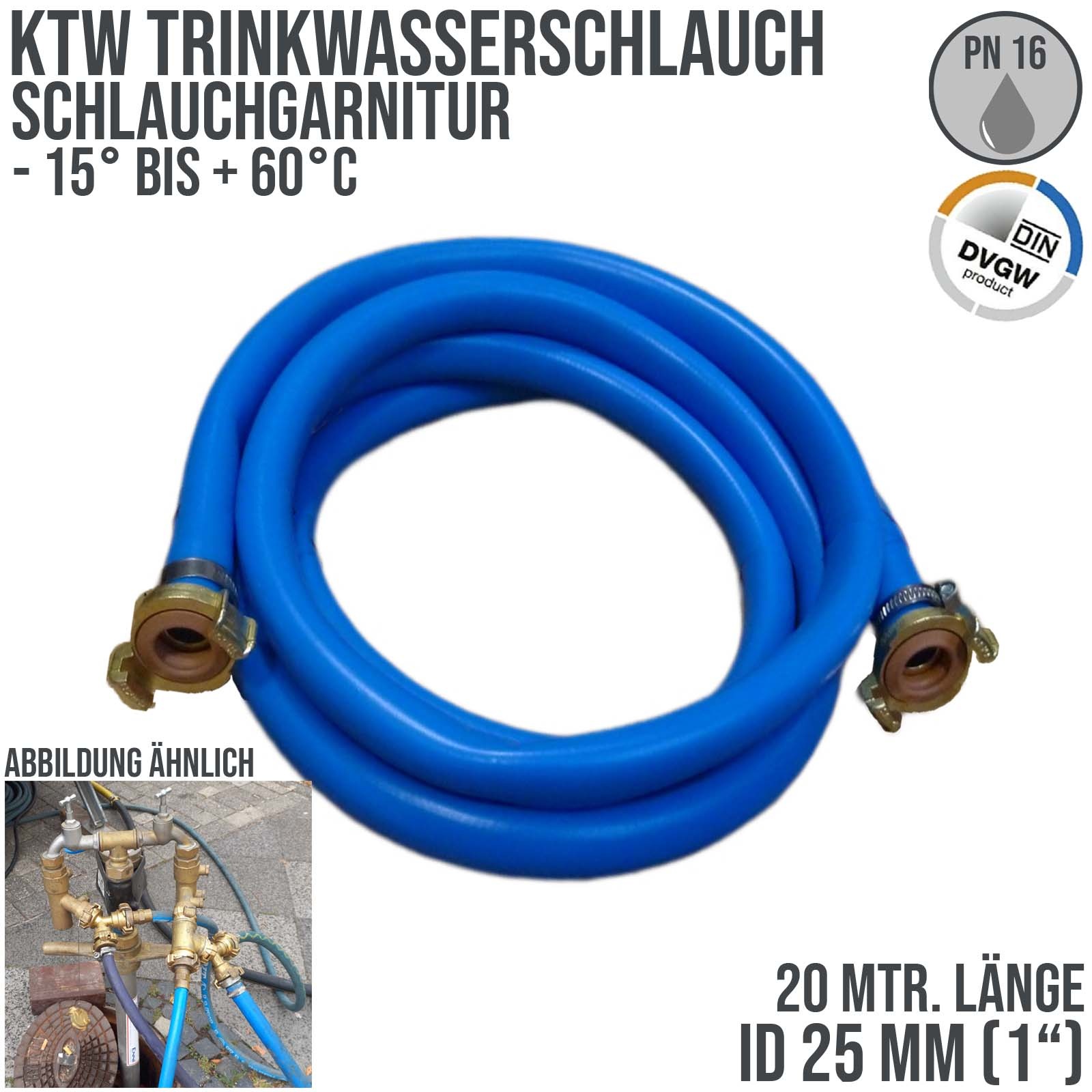 25 mm 1" Zoll TPE Trinkwasser Garnitur GEKA-Schnellkupplung Kirmes Schlauch KTW DVGW PN 10 bar - 20 m
