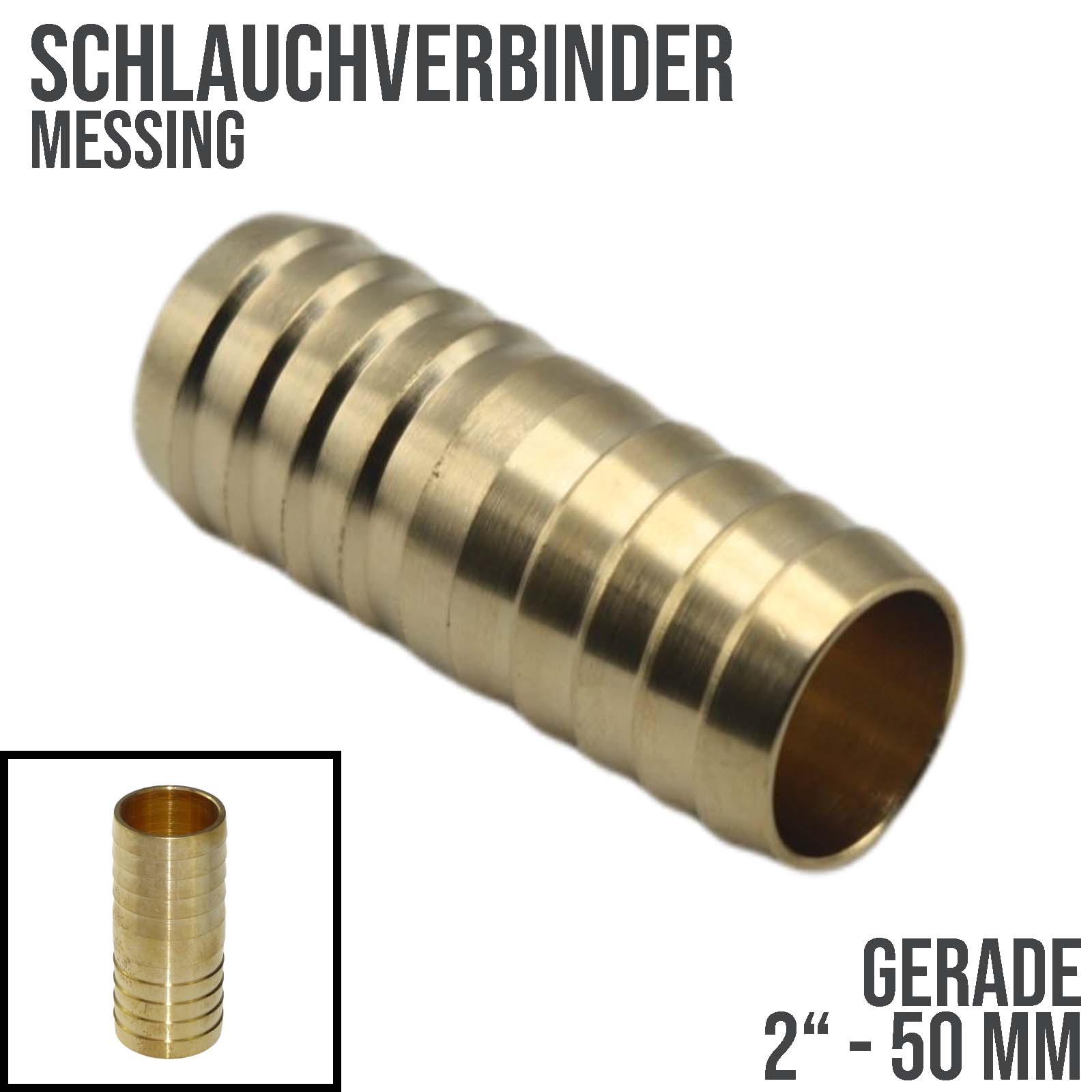 50 mm - 2" Zoll gerader Schlauch Verbinder Verteiler Tülle Kupplung Reparatur Messing PN 10 bar