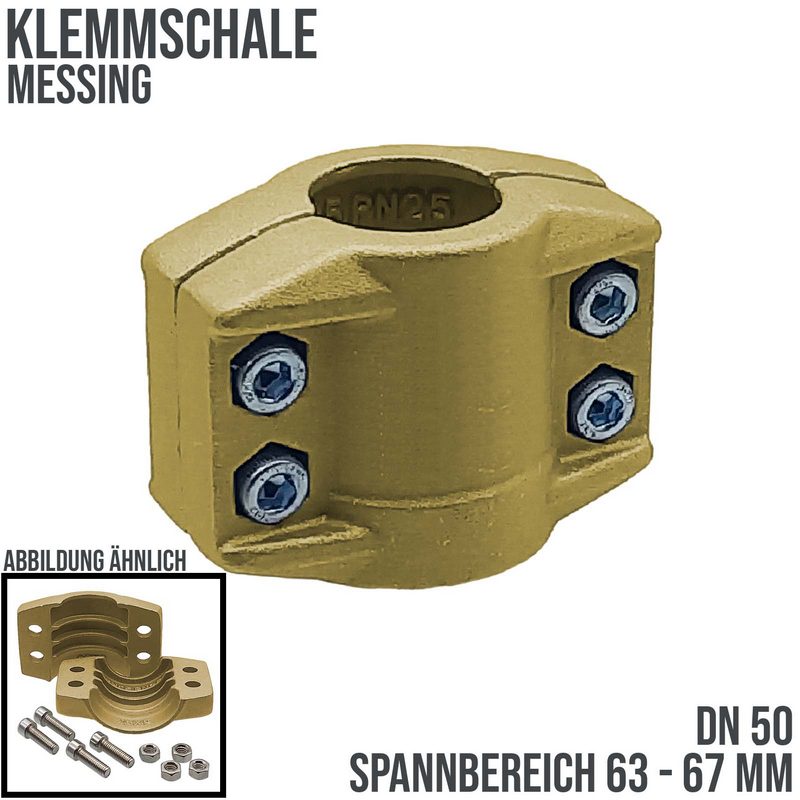 DN 50 Klemmschale Messing Spannbereich 63 - 67 mm für Schlauch ID x AD 50 x 66 mm - PN 25 bar