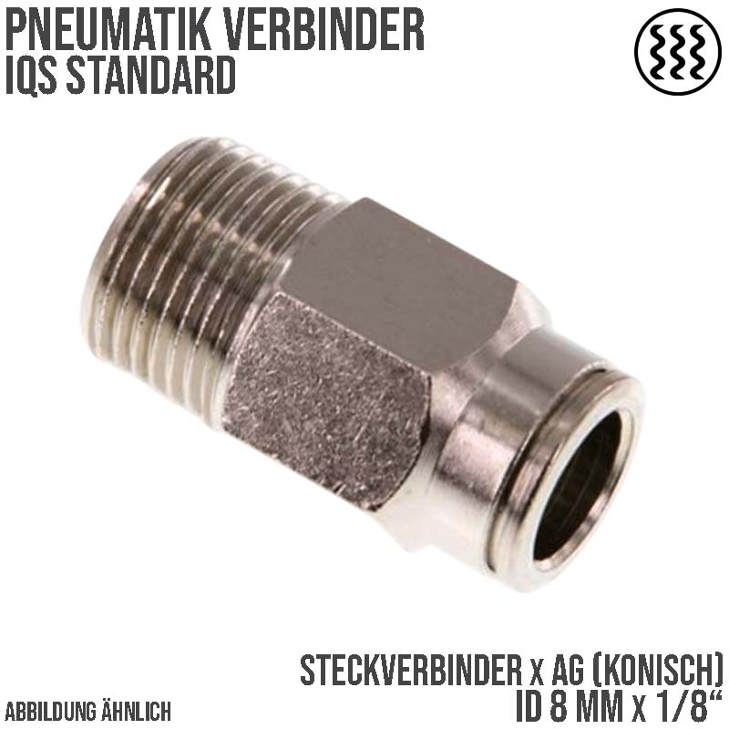 8 mm x 1/8" Pneumatik Schnell Steck Verbinder IQS MSV Messing Außengewinde konisch - PN 16 bar