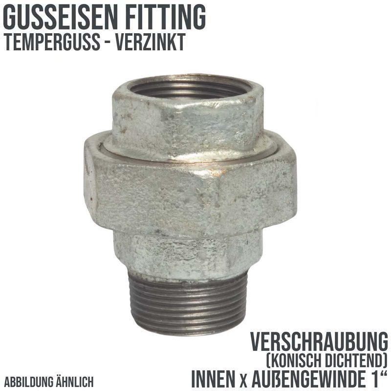 1" Gusseisen Temperguss Fitting Nr. 341 Verschraubung Innen x Außengewinde IG x AG konisch dichtend - PN 25 bar