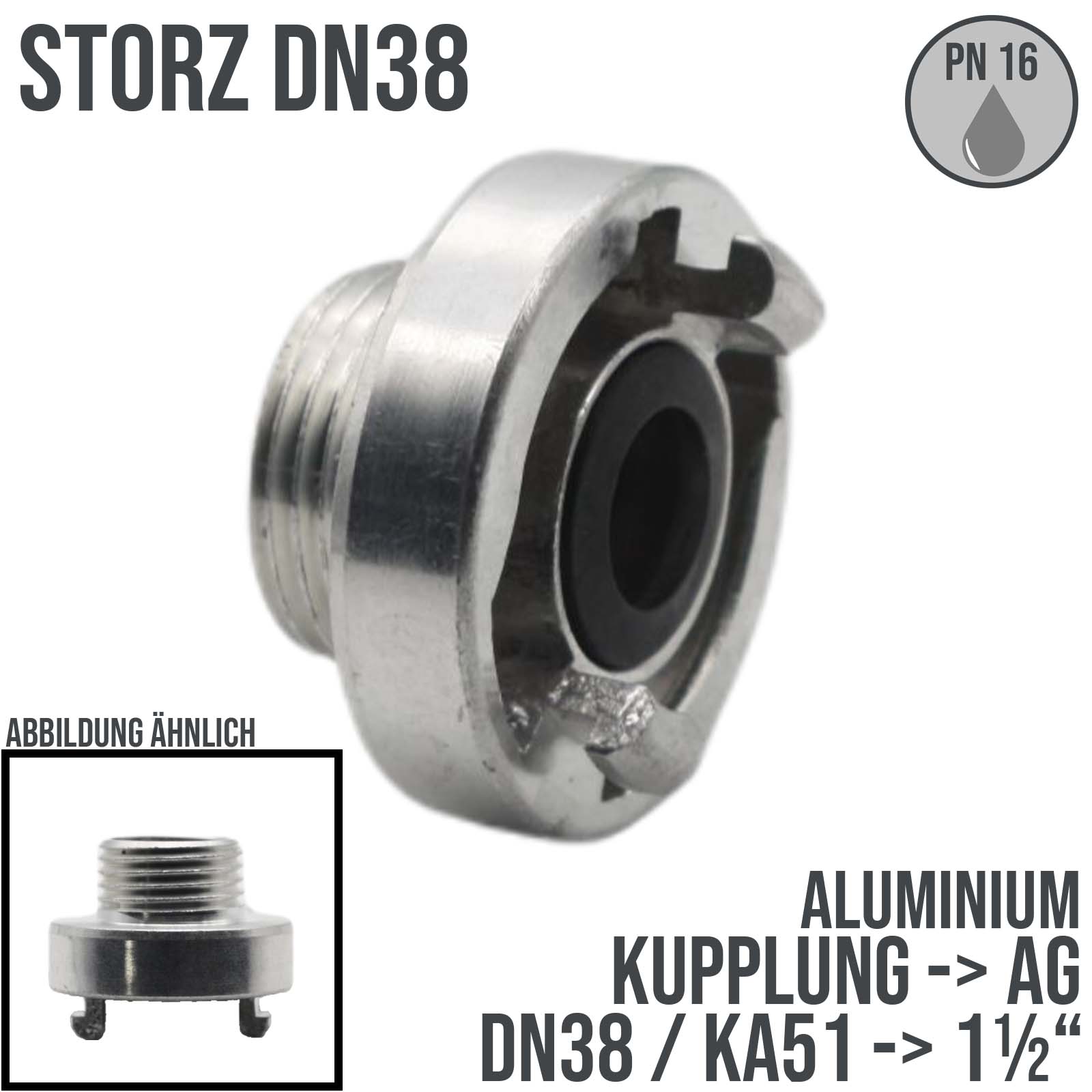 STORZ DN 38 KA 51 Kupplung Außengewinde AG 1 1/2" Saug Bau Feuerwehr Schlauch Aluminium - PN 16 bar