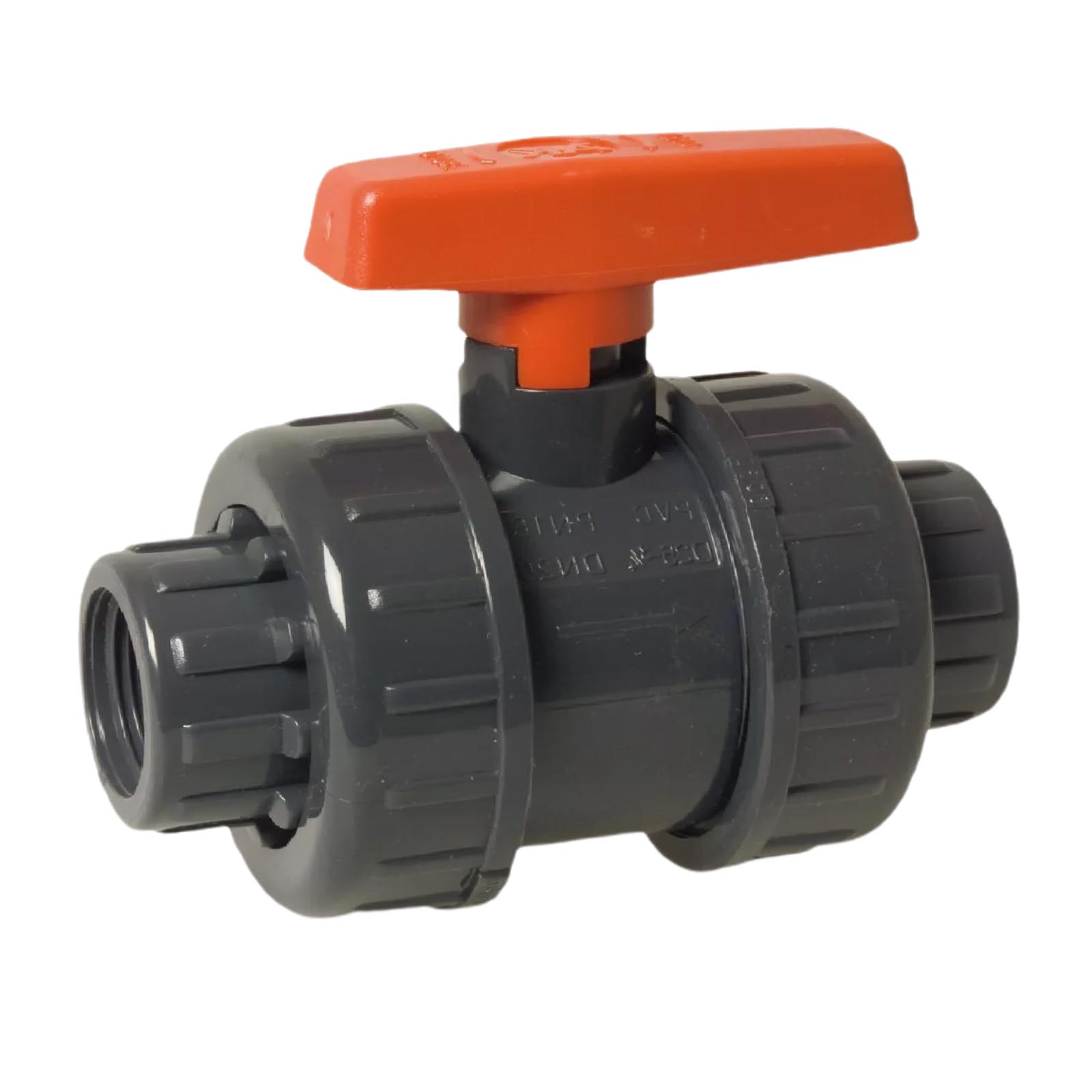 1" PVC Kugel Absperr Hahn Ventill beitseitiges Innengewinde PN 10 bar - roter Griff