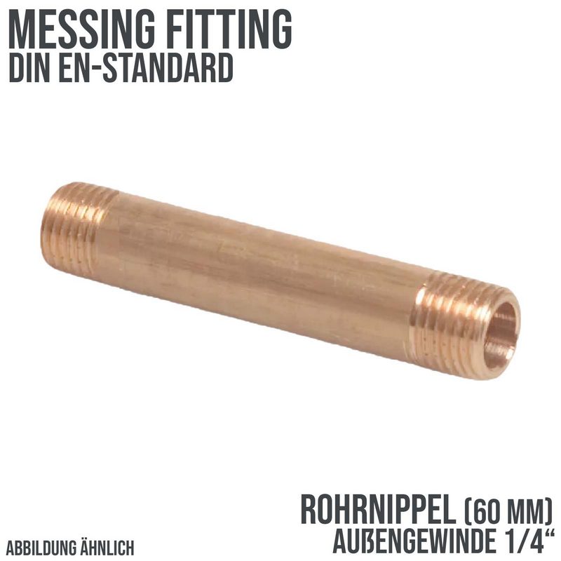 1/4" Rohrnippel Nr. 23 - 60 mm Außen x Außengewinde AG Messing Fittings PN 40 bar