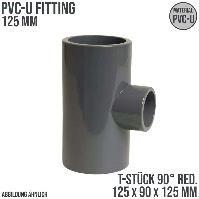 125 mm PVC Klebe Fitting T-Stück 90° Winkel reduziert 125 x 90 x 125 mm Muffe Verbinder - PN 16 bar