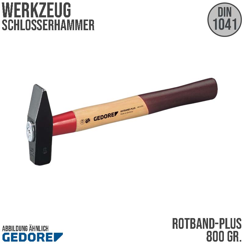 800 g Sicherheits Schlosser Hammer "ROTBAND-PLUS" Hickory-Stiel Stahl geschmiedet GEDORE DIN 1041