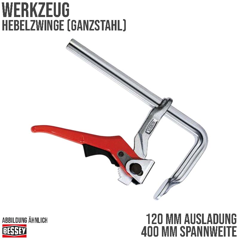 400 mm Spannweite Ganzstahl Hebelzwinge - 120 mm Ausladung Bessey