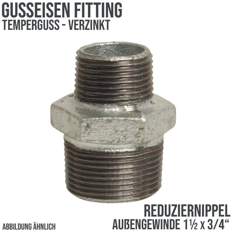 1 1/2" x 3/4" Gusseisen Temperguss Reduziernippel Nr. 245 Außen x Außengewinde AG PN 25 bar