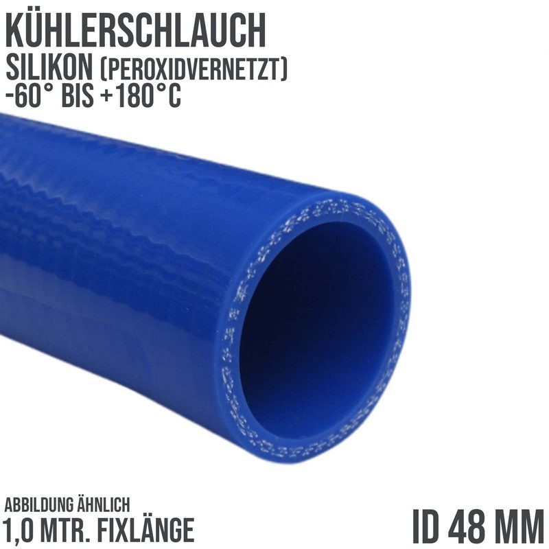 48 x 56 mm Kühler Silikon LLK Ladeluft Kühlmittel Schlauch blau PN 4,0 bar - Fixlänge 1 m