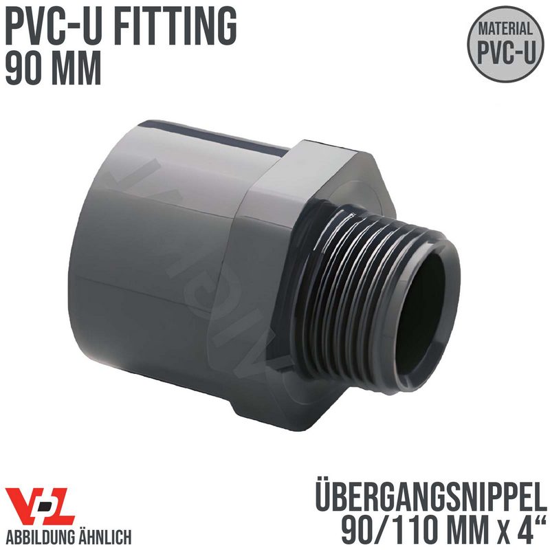 90 mm VDL PVC Klebe Fitting Übergangsnippel Achtkant 90/110 mm x 4" - PN 16 bar