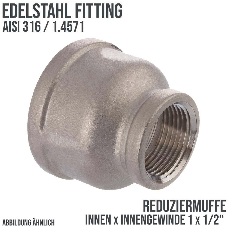 1" Edelstahl Fitting V4A AISI 316 Nr. 240 - Reduziermuffe Innen x Innengewinde IG - 1" x 1/2" - PN 16 bar