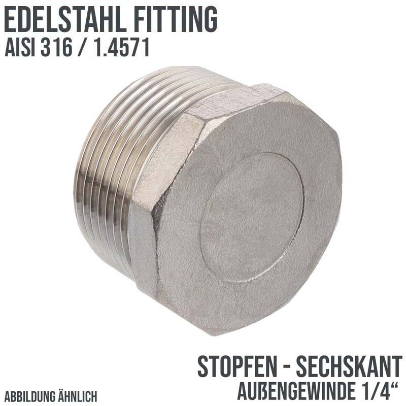 1/4" Edelstahl Fitting V4A AISI 316 Nr. 290 - Stopfen Sechskant Außengewinde - PN 16 bar