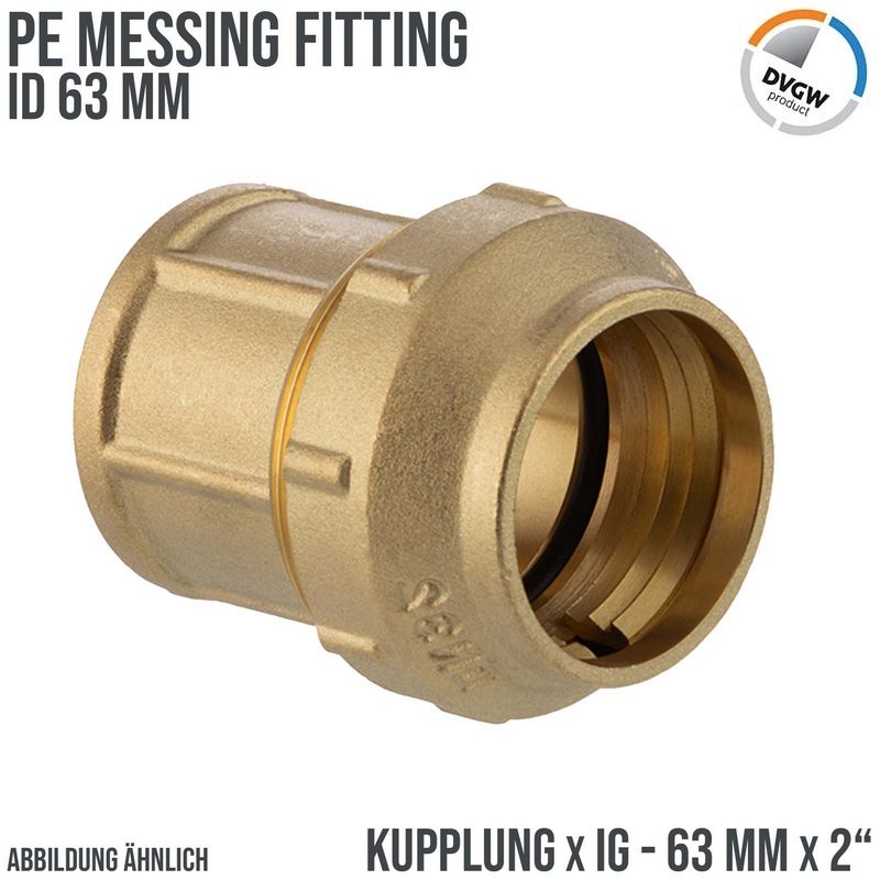 63 mm x 2" PE Fitting Klemm Verbinder Messing Verschraubung Muffe Kupplung x IG DVGW - PN 16 bar