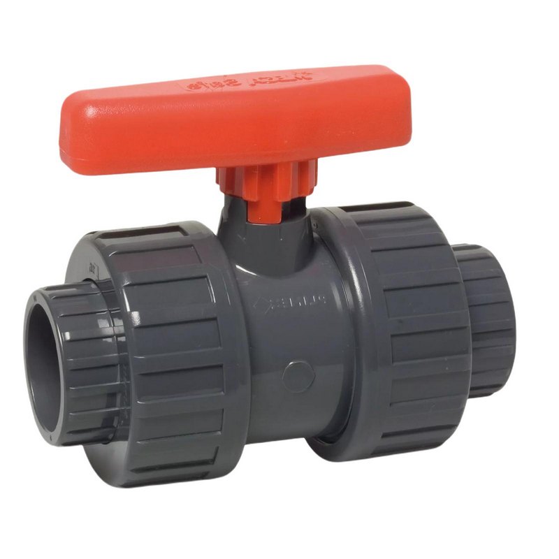 50 mm PVC Kugel Absperr Hahn Ventil beidseitige Klebemuffe Fitting PN 16 bar - roter Griff