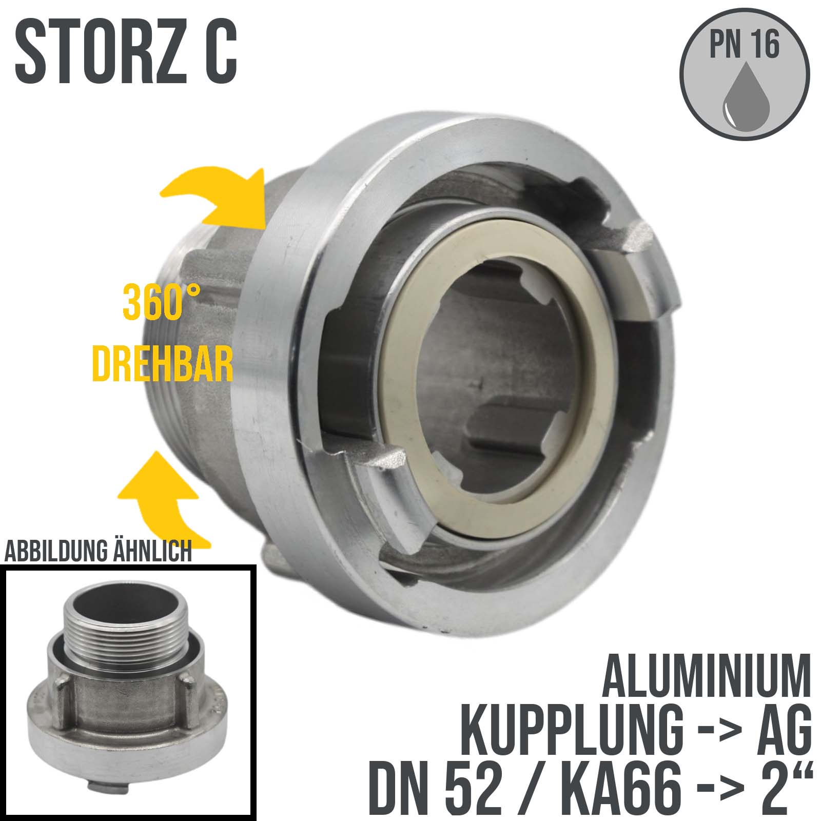 STORZ C DN52 KA66 Kupplung mit drehbarem AG 2" Saug Bau Feuerwehr Schlauch PN 16 bar
