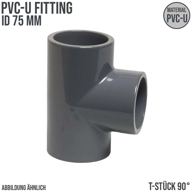 75 mm PVC Klebe Fitting T-Stück 90° Winkel Muffe Verbinder - PN 16 bar