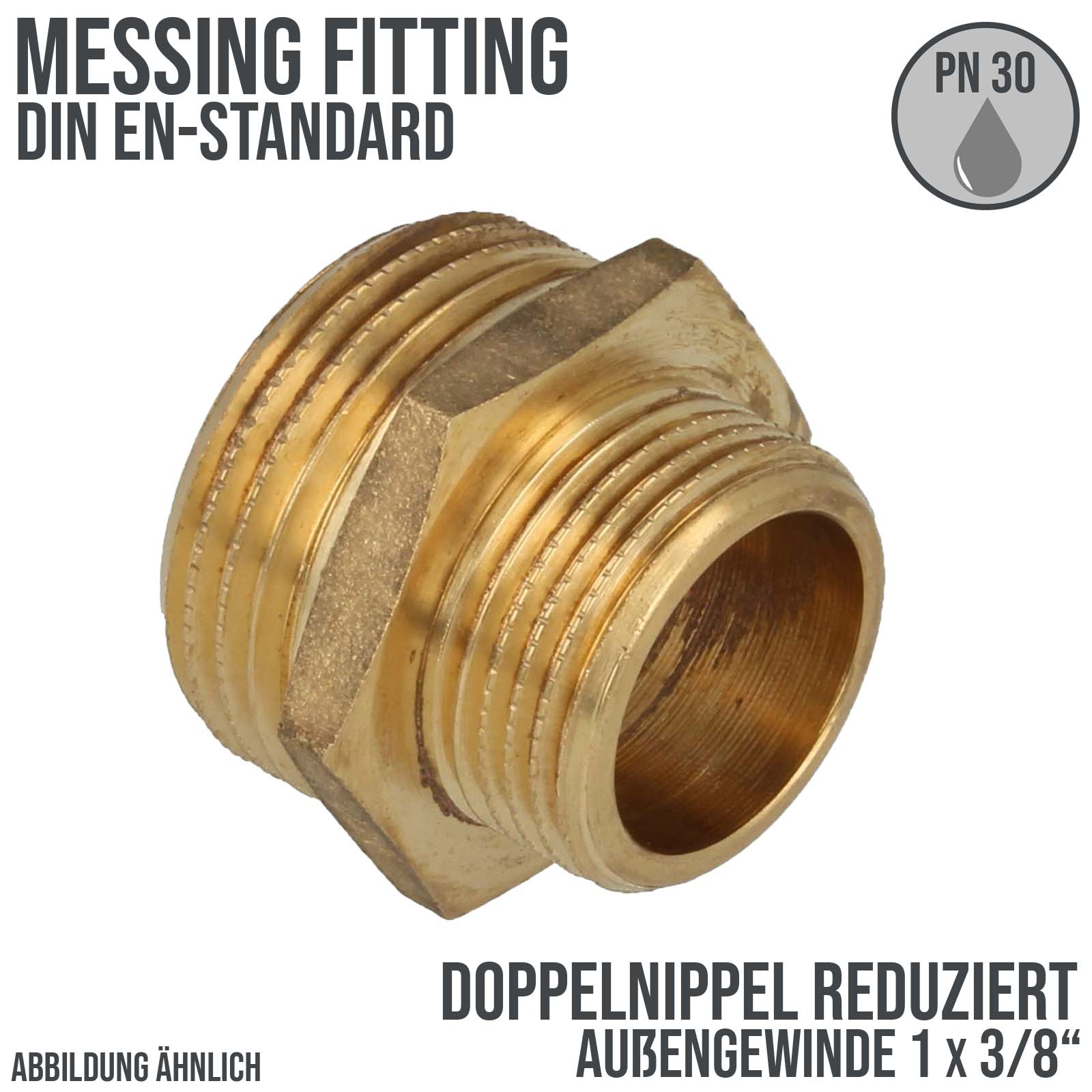 1" x 3/8"  Doppel Nippel Reduktion Aussen x Aussengewinde AG Messing Fittings PN 30 bar