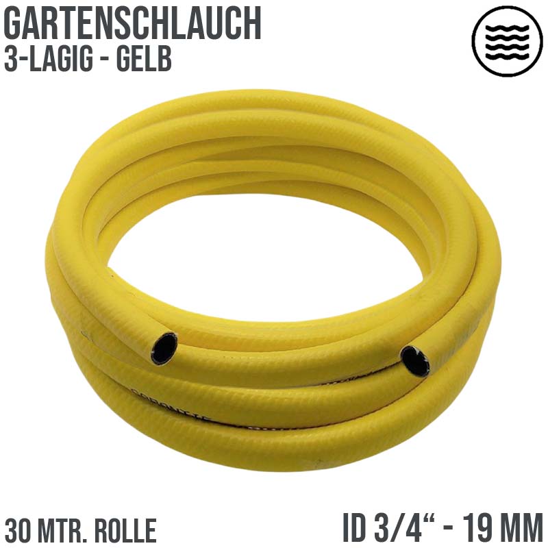3/4" 19 mm Garten Wasser Bewässerung Universal Schlauch gelb 3 Lagen - PN 6 bar - 30 m