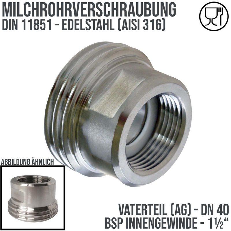 DN 40 Milchrohr Verschraubung DIN 11851 VT Vaterteil Außengewinde RD Innengewinde 1 1/2" - PN 25 bar