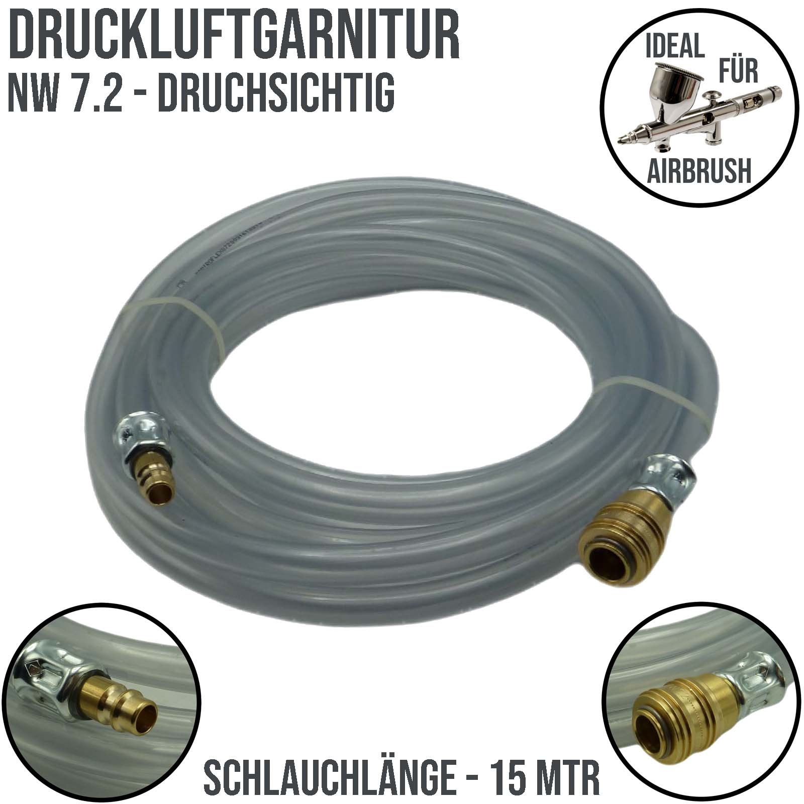 13 mm PVC Druckluft Pressluft Luft Kompressor Garnitur Schlauch Airbrush klar - PN 1,5 bar - 15 m