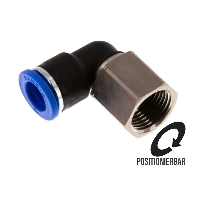 12 mm x 1/2" Pneumatik Steck Verbinder Winkel 90° IQS Innengewinde - PN 20 bar