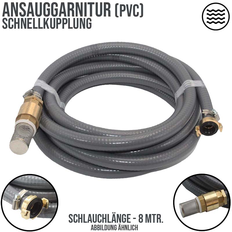 19 mm 3/4" Zoll Ansaug Saug Schlauch Pumpen Garnitur Schnellkupplung grau - 8 m
