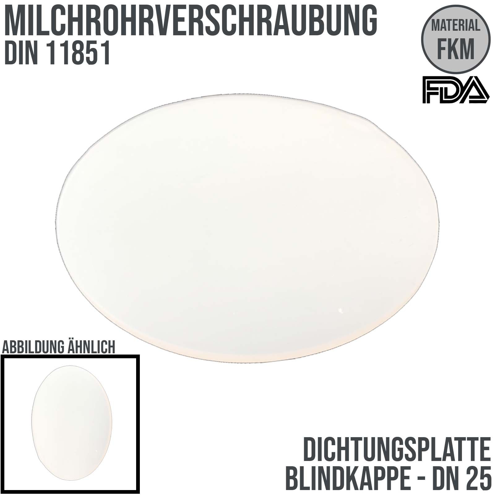 DN 25 Milchrohr DIN 11851 Dichtung Bild Platte Kappe Mutter FKM FDA weiss
