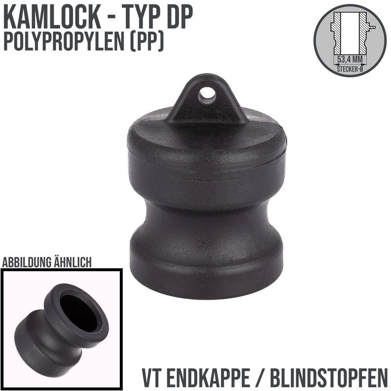 Kamlock Typ DP - Blind Stopfen Polypropylen (PP) Verschluss Kappe 53,4 mm - 1 1/2" Zoll DN38 - PN 6,5 bar