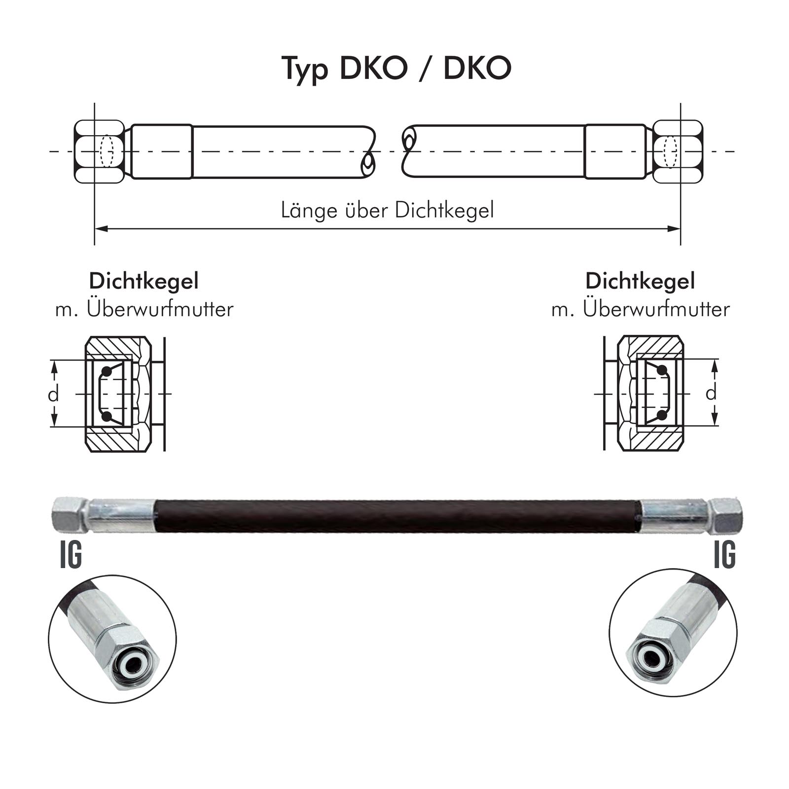 Hydraulikschlauch DN 6 2SN6 - 6 L DKO auf DKO Anschluss IG (M 12 x 1,5) - 600 mm